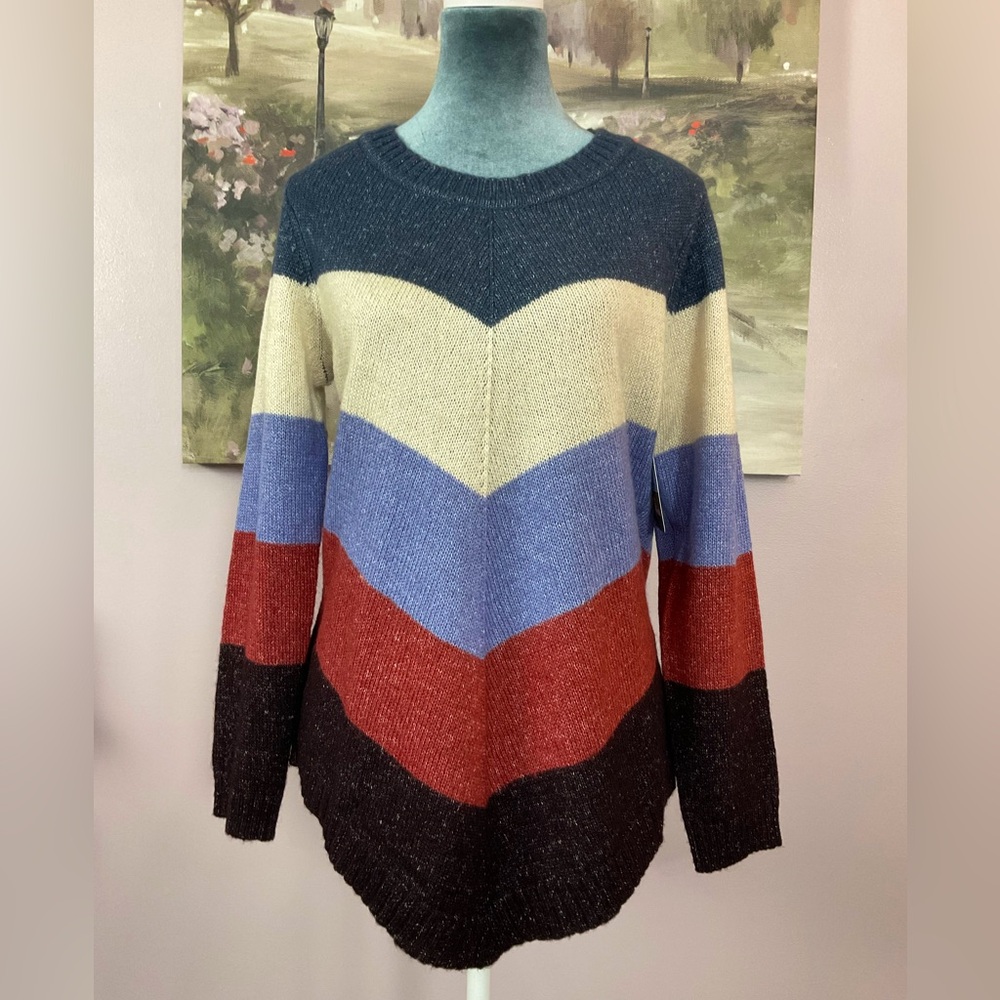 FORTUNE + IVY Colorful Chevron Women's Crew Neck Sweater. NWOT